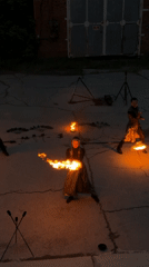 Fire performers stage evening show in Chaikovsky, Russia