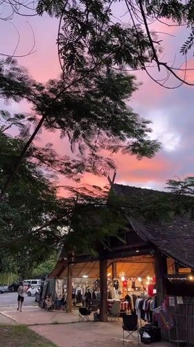 Chiang Mai evening market and gardens at dusk