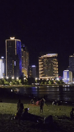 Illuminated Nha Trang coastline captured in nighttime observations