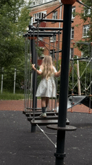 Standing on a suspended playground platform in Khimki, Russia