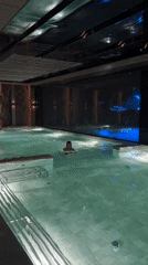Man swims in luxury indoor pool in Bansko, Bulgaria