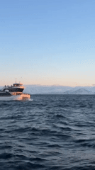 Norwegian passenger ferry travels through choppy coastal waters