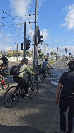 Morning street activity recorded in Tel Aviv crosswalk