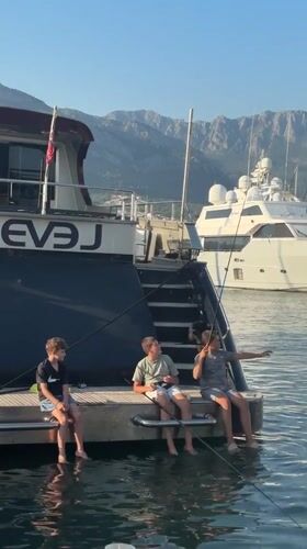 Fishing off a dock in Bar, Montenegro