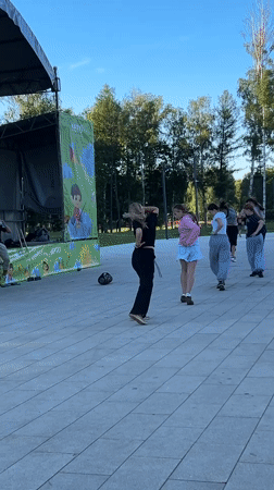 Outdoor dance performance at a plaza in Ivanteyevka, Russia