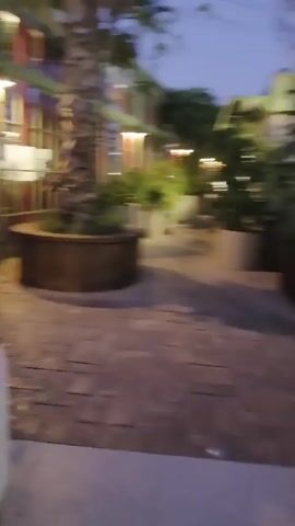 The video shows a twilight scene near the sea in Güzelbahçe, Turkey. In the foreground, a motorcycle with a visible license plate reads "01 BCV 189 TR". To the left of the motorcycle, a potted plant with red flowers is partially visible. Two women are standing near a set of stairs leading down to the sea. One woman has long dark hair and is wearing denim shorts and a light-colored top, while the other has long blonde hair and is wearing a green dress. They appear to be looking out at the water, and the overall mood suggests a peaceful evening. The setting includes modern glass-paneled structures, suggesting a restaurant or commercial area adjacent to the beach. The sky is a soft gradient of blues and purples, indicating sunset or dusk.