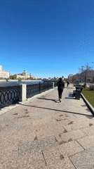 Morning walk captured along Moscow waterfront