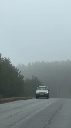 Heavy fog blankets roads in Chaikovsky, Russia
