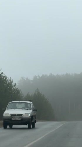 Heavy fog blankets roads in Chaikovsky, Russia