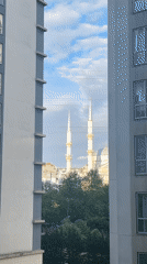 Mosque with twin minarets observed in Esenyurt, Turkey