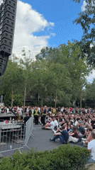 Crowd gathers for outdoor viewing event in Budapest