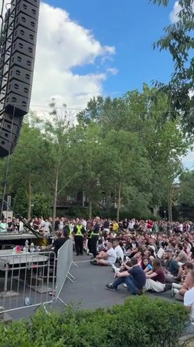 Crowd gathers for outdoor viewing event in Budapest