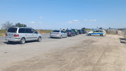 Police traffic stop on rural road in Tenevo, Bulgaria
