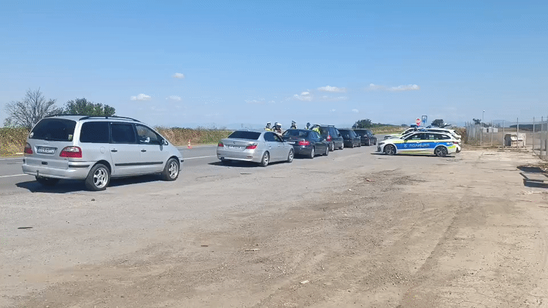 Police traffic stop on rural road in Tenevo, Bulgaria