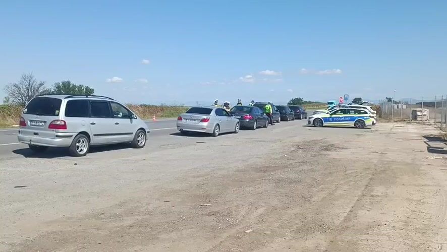 Police traffic stop on rural road in Tenevo, Bulgaria
