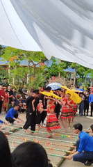 Traditional bamboo dance performed for crowd in Da Lat