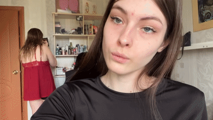 Young woman documents personal moments at home in Russia