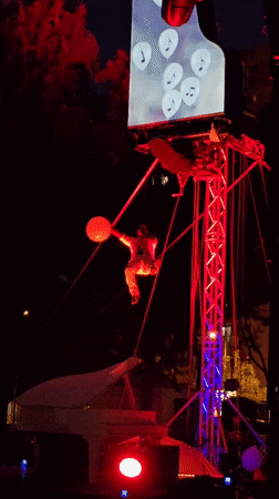 Aerial piano performance lights up Cornellà de Llobregat night