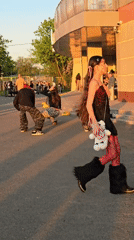 Young girl in dress observed near Moscow building
