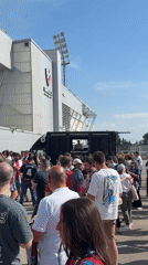 Crowds gather outside Huesca stadium for sporting event