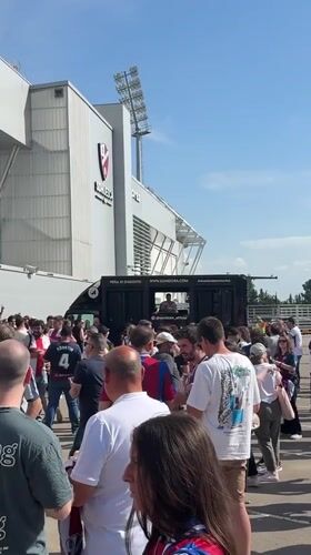 Crowds gather outside Huesca stadium for sporting event