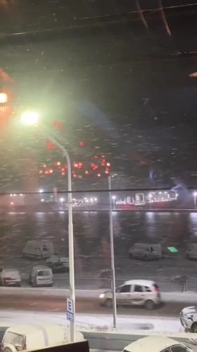 Heavy snowfall observed in Ushuaia, Argentina nighttime