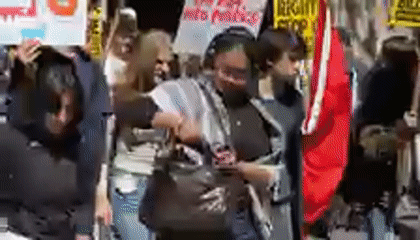 Young adults demonstrate on New York street May Day