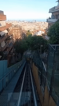 Funicular railway journey documented from multiple perspectives in Barcelona