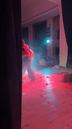 Two women dance on lit stage in Nova Zagora