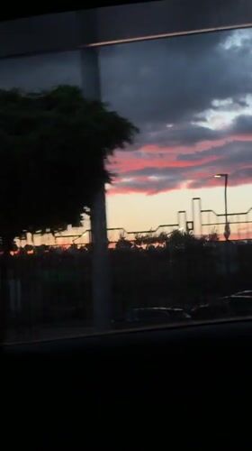 Sunset captured through car window in Yerevan, Armenia