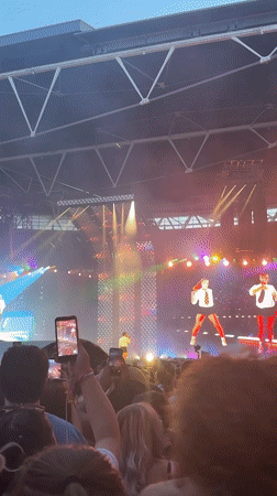 Live concert night at a London stadium, crowd in full swing