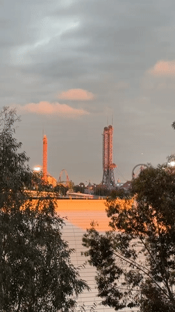Twilight view captures amusement park skyline in Sirius, Russia