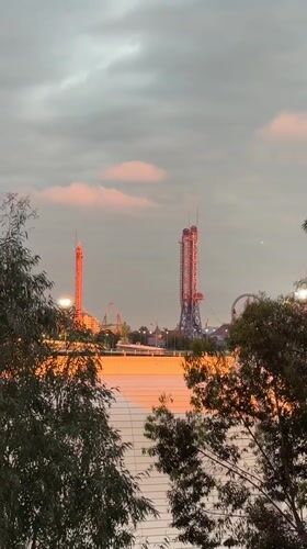 Twilight view captures amusement park skyline in Sirius, Russia