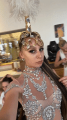 Costumed woman photographed in Montenegro dressing room