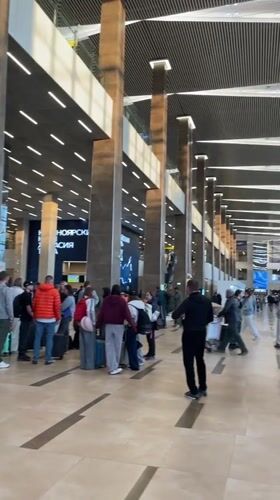 Sports team checks in at Russian airport with fire officials present