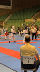 Karate competition held in Gabrovo arena with multiple matches