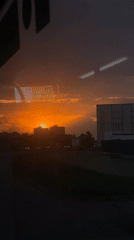 Sunset viewed from moving vehicle in Шебунino, Russia
