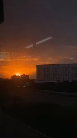 Sunset viewed from moving vehicle in Шебунino, Russia