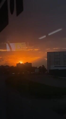 Sunset viewed from moving vehicle in Шебунino, Russia