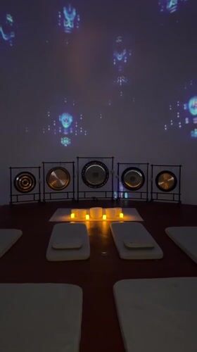 Sound bath room and illuminated art installation documented Thailand