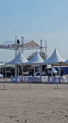 Kite festival setup in full swing on Denpasar beach