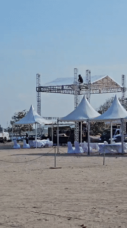 Kite festival setup in full swing on Denpasar beach