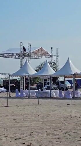 Kite festival setup in full swing on Denpasar beach