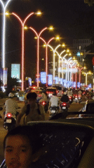 Heavy nighttime traffic observed in illuminated Nha Trang streets