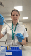 Medical worker conducts early morning lab procedures in Moscow clinic