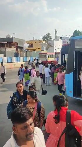 Crowded bus terminal scene captured in Chikkaballapura, India