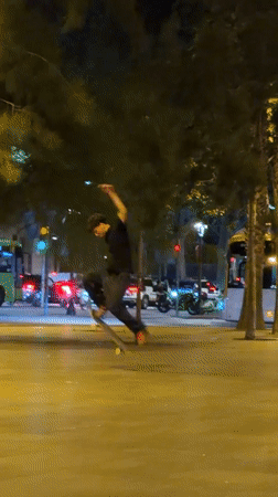 Nighttime skateboarding captured on Barcelona streets