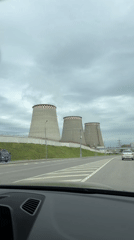 Vehicle records view of Moscow power plant cooling towers