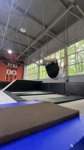 Boy performs aerial stunts at Krasnoyarsk trampoline park