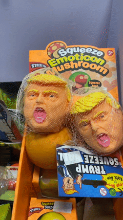 Trump-themed mushroom stress toys spotted in Kiryat Bialik